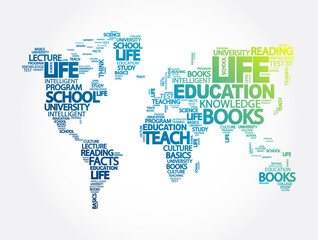 Education word cloud in shape of world map, concept background