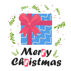 Merry christmas card with gift boxes. Pile of winter holidays gift boxes, christmas balls