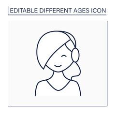 Times of life line icon. Puberty period. Young girl grow up. Teenager. Different ages concept. Isolated vector illustration. Editable stroke