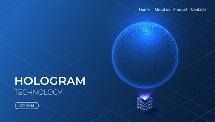 Hologram technology isometric concept. Futuristic digital sphere. High tech quantum network.