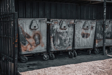 Street trashcan close up view .