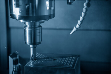 The CNC milling machine rough cutting  the injection mold parts by indexable  endmill tools. The...