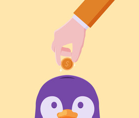 He was putting coins in a piggy bank to save money for emergencies.
Illustration about putting coins.