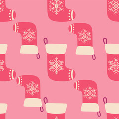 Christmas red and green socks doodle seamless pattern