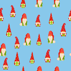 Christmas seamless pattern with gnomes. Scandinavian Christmas