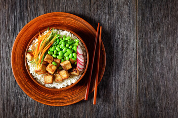 tofu poke bowl with basmati rice and veggies - obrazy, fototapety, plakaty