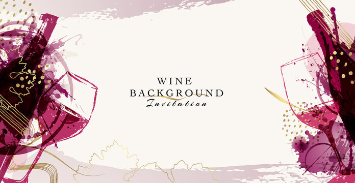 Elegant wine background design. Modern illustration wine glass and bottle with golden details.