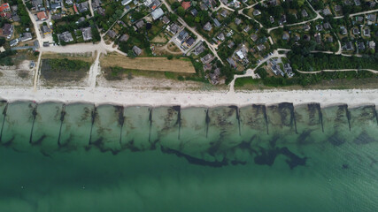 Aerial view of municipality Ahrenshoop in the Vorpommern-Rügen district, in Mecklenburg-Vorpommern, Germany on the Fischland-Darß-Zingst peninsula of the Baltic Sea