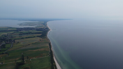 Aerial view of municipality Ahrenshoop in the Vorpommern-Rügen district, in Mecklenburg-Vorpommern, Germany on the Fischland-Darß-Zingst peninsula of the Baltic Sea