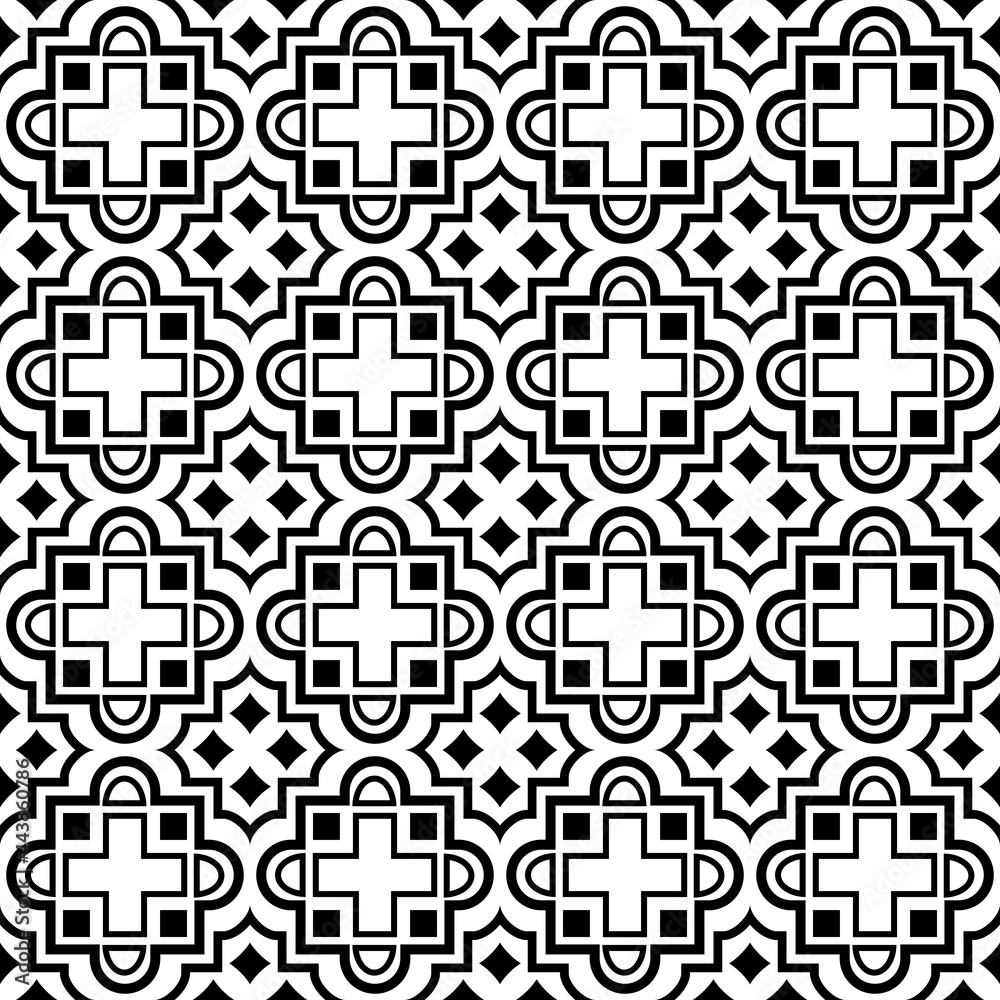Poster quadrifolia repeated wallpaper. seamless vector tiles pattern. monochrome black and white quadrifoli