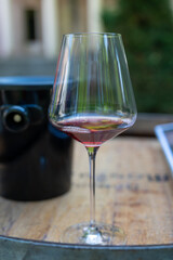 Tasting of dry burgundy red wine made from pinot noir  grapes, wine tourisme to Burgundy Cote de Nuits wine region, France
