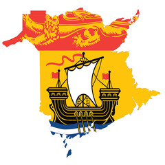 Map of New Brunswick Canada with it's flag inside the outline of borders