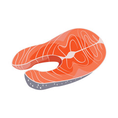 Salmon steak, fish steak on white background, seafood.