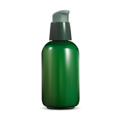 Cosmetic pump bottle. Airless dispenser serum can. Beauty eye essence mini container. Green pump dispenser flacon for glitter or gel