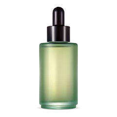 Serum dropper bottle. Eye cosmetic pipette bottle. Collagen essence product flask. Natural aroma oil vial. Face treatment package vector design on white background