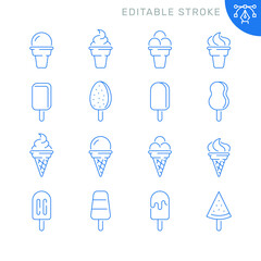 Ice cream related icons. Editable stroke. Thin vector icon set