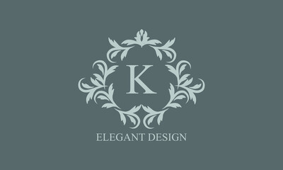 Exquisite monogram. Elegant emblem. Logo design with the letter K. Graceful business sign template, identity for restaurant, royalty, boutique, cafe, hotel, heraldic, jewelry, fashion.