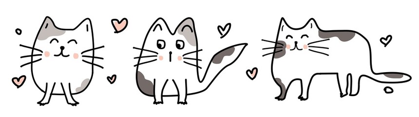 hand drawn character cute cats vector, illustration carrtoon cats doodles