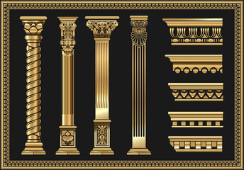 Set of silhouettes classic vintage golden capitals - obrazy, fototapety, plakaty