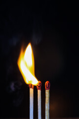 I Love You on Match Sticks. Matchstick art photography used matchsticks to create
a love concept. Close-up of burnt matchsticks.