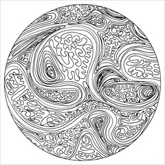 Doodle surreal fantasy circle with waves coloring page for adults. seamless pattern Hand drawn simple illustration.