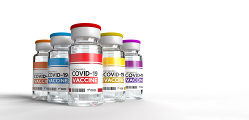 group of Coronavirus Vaccine bottle isolated on white background with copy space, Corona Virus COVID-19, 3D rendering