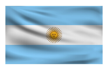 Obraz premium Realistic National flag of Argentina. Current state flag made of fabric. Vector illustration of lying wavy cloth in national colors of Argentina.