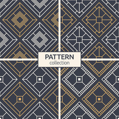 Set of four geometric rhombuses seamless patterns. Modern stylish textures. Repeating geometric tiles. Vector color backgrounds.