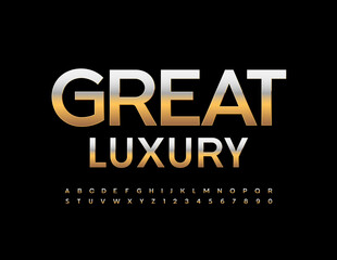 Obraz premium Vector Great Luxury Alphabet set. Golden metallic Font. Elegant style modern Letters and Numbers