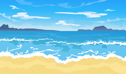 Fototapeta na wymiar Summer beach. Paradise nature vacation with beautiful ocean or sea seashore background. Seaside landscape vector illustration