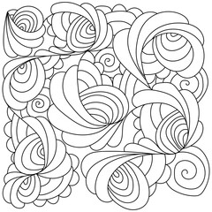 Abstract contour coloring page with curls and waves, meditative patterns with fantasy lines
