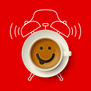 coffee cup smiling alarm clock red background clip art preview