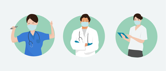 Happy and Funny medical team design in flat style