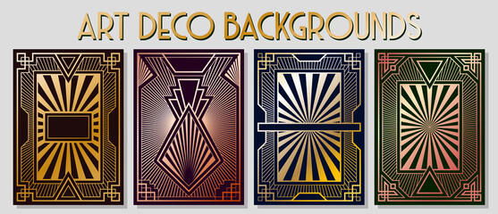 Art Deco Backgrounds, Metal Gradients Retro Ornate Frames 