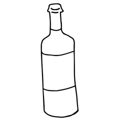 お酒のボトルの（ラベルコピースペース）線画イラスト