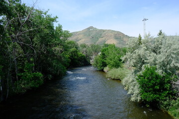 View of river from Billy Drew Bridge in Golden Colorado