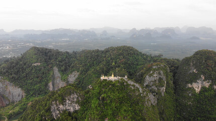 Fototapeta na wymiar Aerial view of Tiger Cave Temple or Wat Thum Sua at Krabi province, Thailand, landscape