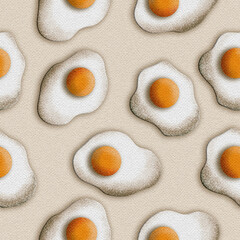 Egg Breakfast  illustration with Watercolor Paper Textured Seamless Pattern