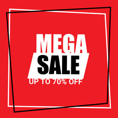 Mega sale banner template. Special offer. Discount text on red background 