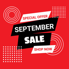 September sale banner template. Special offer. Discount text 