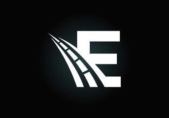 Letter E with road logo sing. The creative design concept for highway maintenance and construction. Transportation and traffic theme.