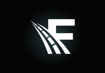 Letter F with road logo sing. The creative design concept for highway maintenance and construction. Transportation and traffic theme.