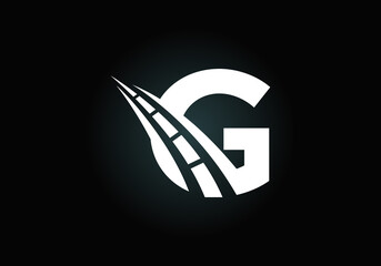 Letter G with road logo sing. The creative design concept for highway maintenance and construction. Transportation and traffic theme.
