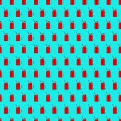 Seamless pattern with watermelon juice in a jar in flat style. Fruit juice from watermelons. Summer dessert. Watermelon day. Vector illustration isolated on blue background. Seamless background.
