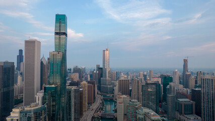 Fototapeta na wymiar Drone View of Chicago River Downtown 4K