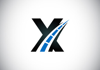 Letter X with road logo sing. The creative design concept for highway maintenance and construction. Transportation and traffic theme.