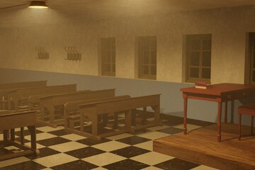 Old classroom. 3D Illustration