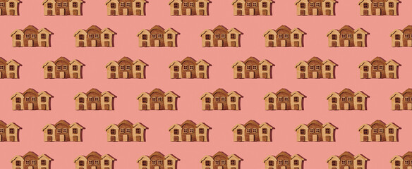 Pattern of model house on pink background