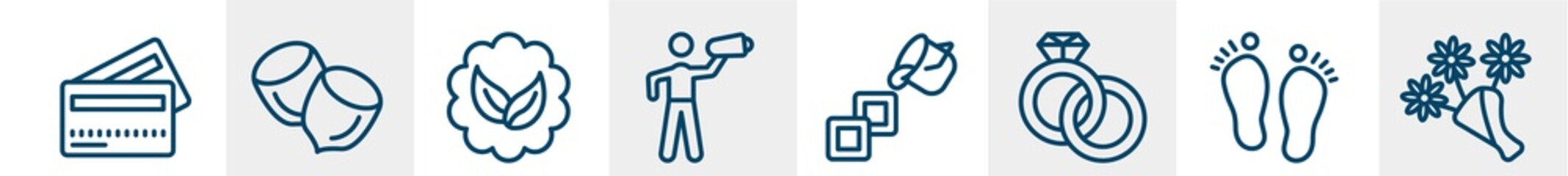 general line icons such as cit cards, nuts, go badge, leader with loudspeaker, live paint, daisy bouquet outline vector sign. symbol, logo illustration. linear style icons set. pixel perfect vector
