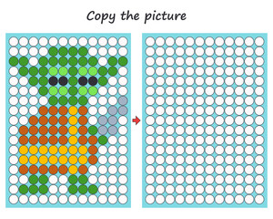 Education activity logic game for preschool kids. Copy the picture. Learning symmetry for preschool children and kids. Printable worksheet. Mosaic.